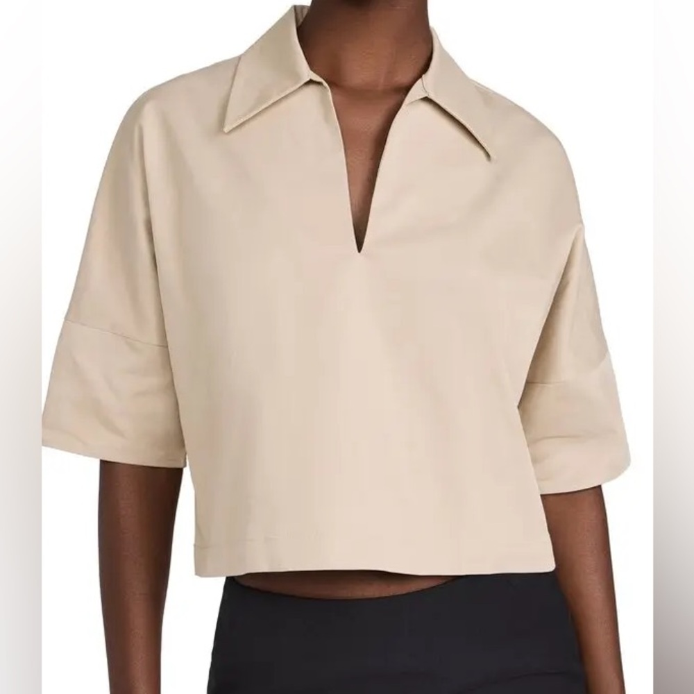 Amanda Uprichard Bryce Top Khaki Tan Brown sz L Minimalist Classic Luxury Preppy